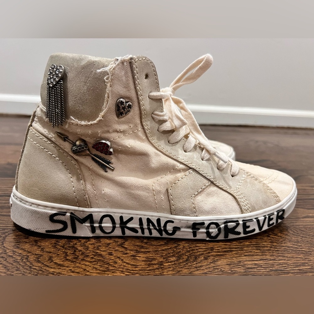 Authentic SAINT LAURENT ANTIBE PINS Milk Canvas Suede HIGH-TOP Sneakers